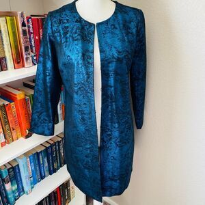 ALFANI Metallic Blue and Black Jacquard Brocade Long Jacket and Coat Size Small